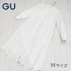 美品　GU ロングワンピース 長袖 M綿100% ポケット付き　ナチュラル　白