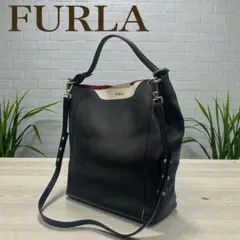 【極美品】FURLA フルラ ファンタジア 2WAY レザー トートバッグ 黒白