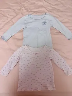 長袖肌着 2枚セット 女の子 110cm ピンク ブルー ハート柄