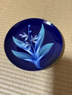瑠璃色 花柄 飾り皿 和風プレート インテリア 和食器 レトロ