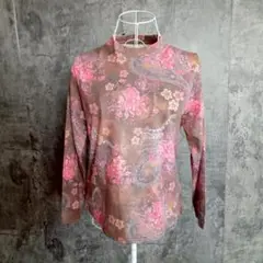 ✨森本企画✨長袖カットソー♡ハイネック♡日本製♡花柄♡ブラウン(M~L)
