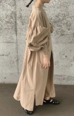ベージュ 長袖 シャツワンピース