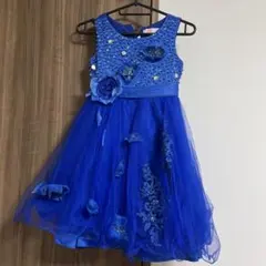 青いフラワー装飾フォーマルドレス　こどもドレス