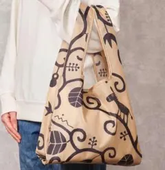 KALDI エコバッグ To be Happy ベージュ 動物模様