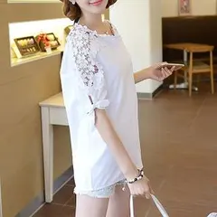 ★SELE★MONOZY  チュニック ブラウス 半袖 花柄 刺繍 レース ☺