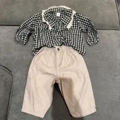 80cm-90cm コーデ売りセット☆ チェックブラウス・ピンクボトムス 秋服