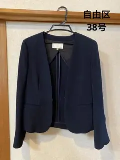 ネイビー ノーカラージャケット サイズ38