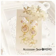 ビジュー♡フラワー・:*♡ハンドメイドピアスorイヤリング♡ピンクストーン♡