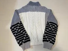 ケーブルニット長袖セーター ホワイト/ブラック/グレー