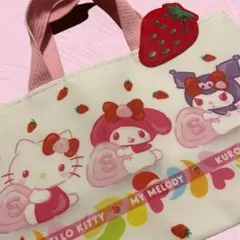 サクマ×サンリオキャラクターズ当りくじ♡いちごミルク　ミニトートバッグ　ホワイト