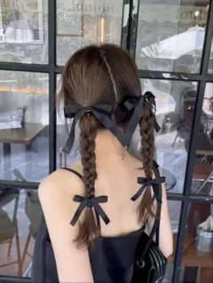 ブラックリボンヘアピン4点セット　クリップ　スナ系　ヘアアレンジ　韓国　黒