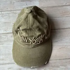 NEW YORK 刺繍 ベースボールキャップ カーキ ダメージ加工メンズ 帽子