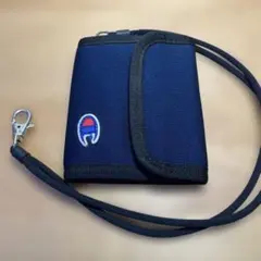 ネイビー 財布 ロゴ刺繍 カードポケット付き