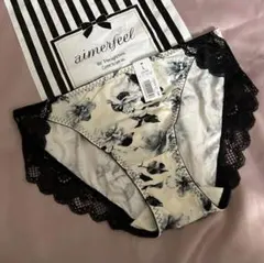 エメフィール♡フラワー　花柄　プレーンショーツ　モノトーン　白黒　L レア