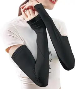 アームカバー 日焼け防止グッズ ひんやり接触冷感 親指カバー ロング60cm