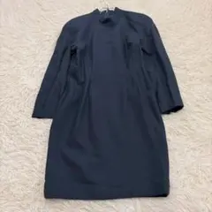n2524 スーツワンピース セミフォーマル ウール100% ハイネック 濃紺