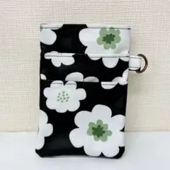 【人気】ラミネート生地☆ナースポケット☆オーガナイザー☆花柄♪黒