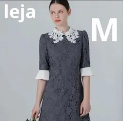 Leja 花柄レースカラースパンコール刺繍フレアドレスワンピース　M