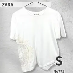 ZARA ザラ レース Tシャツ 白 S 半袖 綿混 春夏　肌見せ