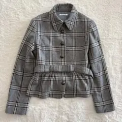 ◆ a.v.v アーヴェヴェ　チェック柄　ジャケット　ウール　フリル　グレー　L