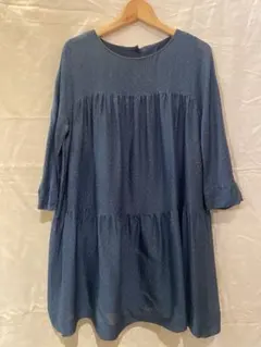 Marimekko ブルーネイビー　シルクティアードワンピース