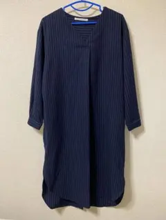 KBF ストライプワンピース タック ネイビー