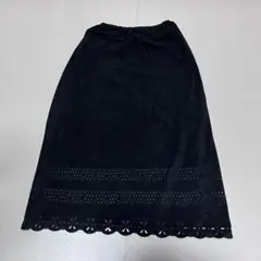 レディース フレアスカート スエード調 ブラック ウエストゴム