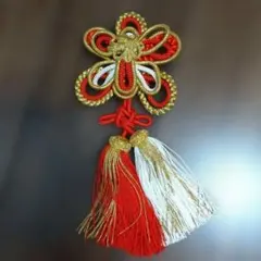 七五三 帯 花形飾り 赤白金 リメイク