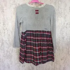 miki house 長袖ワンピース グレー・チェック