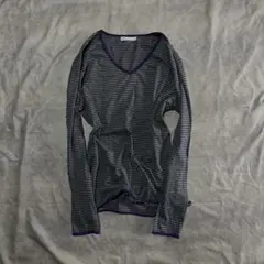 - 2000s archive V-neck border long T y2k