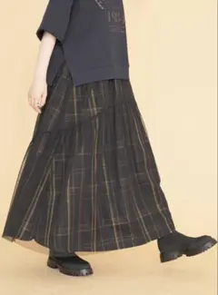 チェックリバーシブルチュールスカート
