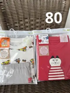 即購入可＊ユニクロ　長袖パジャマ80 新品未使用 2点セット　グレー赤