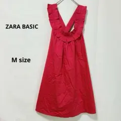 ZARA BASIC ザラ　ワンピース　M レッド　フリルスリーブ　フレア