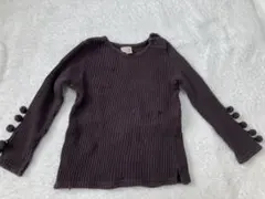 ダークブラウン リブカットソー ポンポン付き 90 プティマイン