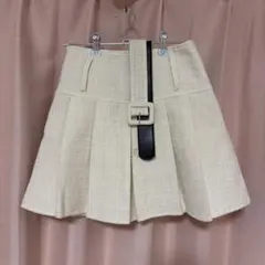 WEGO ツイード風 プリーツスカート ホワイト ベルト付き インパン付き F