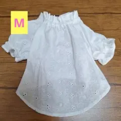 ハンドメイド犬服　ギャザーブラウス　M　コットンレース　刺繍　夏服