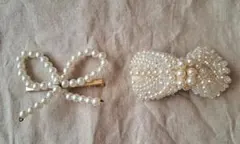 パールリボン型ヘアクリップ　2個セット