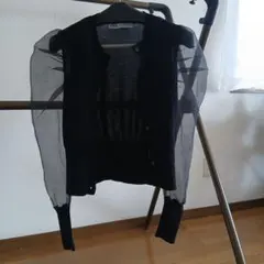 梅雨セール新品‼️ZARA シアーパフスリーブ 長袖カーディガン ブラック Sのサムネイル