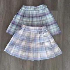 青系チェック柄プリーツスカート（ショートパンツ付き）２枚組