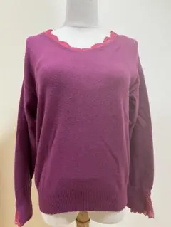 パープル Vネック セーター 長袖