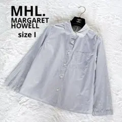 【MHL.マーガレットハウエル】丸襟コットン100%シャツ 白グレーチェック I