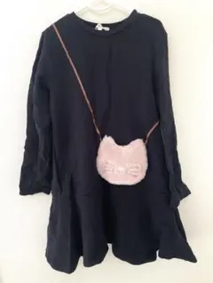 any FAM １３０　裏起毛チュニックフレアワンピ　ファーねこポシェットポッケ