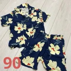 Breeze 花柄アロハシャツ&ハーフパンツ セットアップ 90 ネイビー