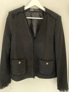 ZARA ツイードジャケット 黒 XS