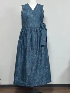 ♪着物　リメイク♪ 素敵な花模様の紬　カシュクールワンピ　ジャンパースカートにも