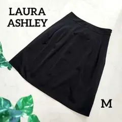 ローラアシュレイ 膝丈スカート 台形 無地 シンプル オフィス 通勤 ブラック