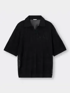美品　GU　メッシュニットスキッパーポロシャツ　ブラック　L　古着のサムネイル