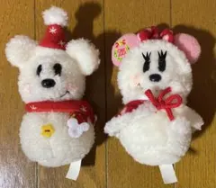 ディズニーリゾート２５周年クリスマスぬいぐるみバッジ　スノーマンミッキー＆ミニー