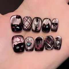 猫モチーフ メタリックネイルチップ 10個セット