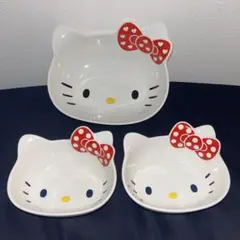 ハローキティ　2サイズ　深皿　計３枚　陶器　　キティちゃん　サンリオ　フェイス型